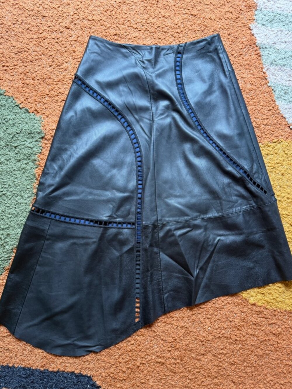 TIBI Lambskin Asymmetrical Cut Out Skirt Size 4